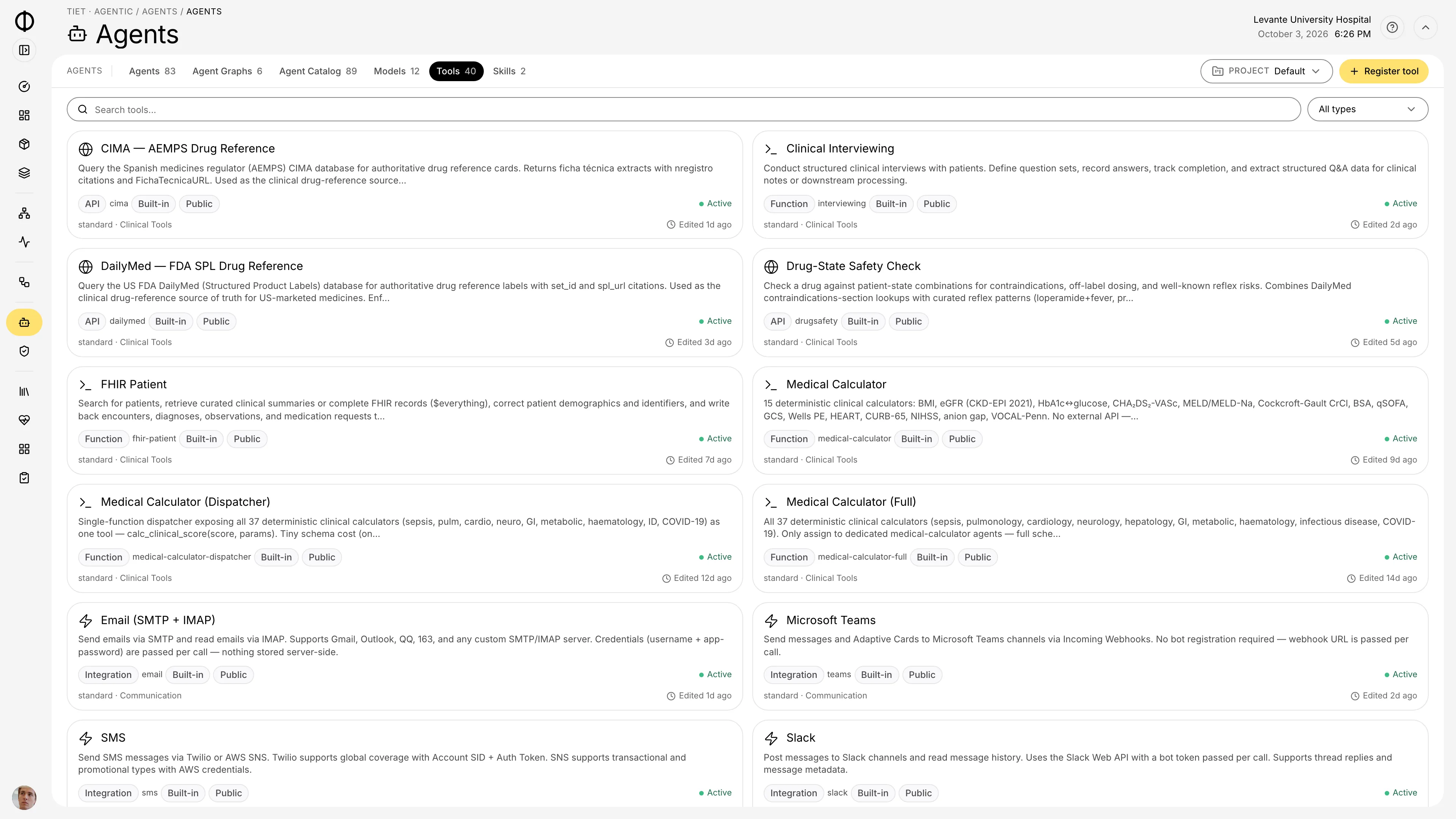 Tiet · Agentic catalogue of callable tools with scope and status